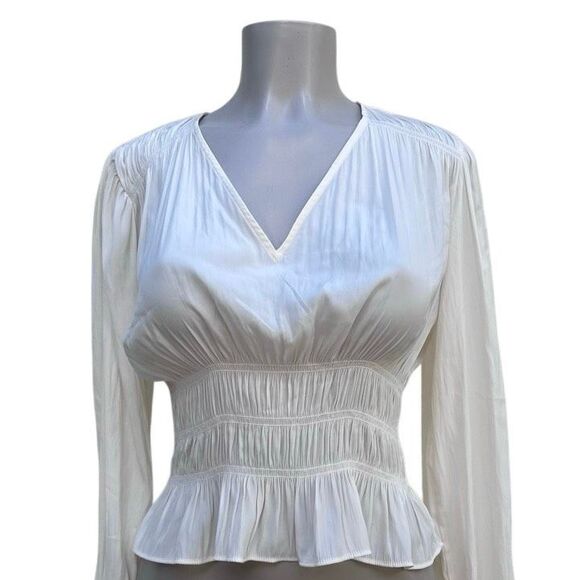 NWT Universal Thread Blouse Women's XS Cream Smocked V-neck Long Sleeve - Picture 2 of 16